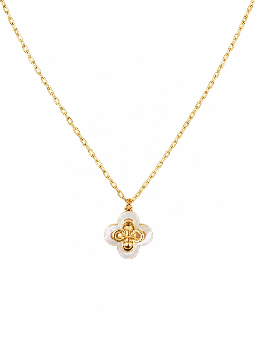TORY BURCH • Mother-Of-Pearl Kira Clover Logo Pendant Necklace